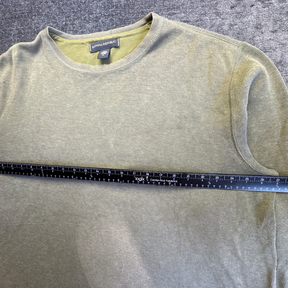 Banana Republic Sweater Men XL Olive Green Ribbed Knit Cotton Pullover Crew Neck - Picture 5 of 16